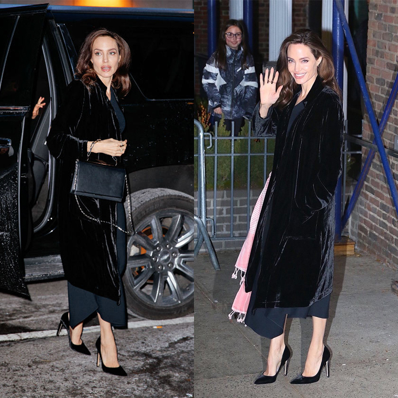 Anji's Same Style Black Velvet Mid-Length Fashionable Loose Cardigan Jacket for Women, Slimming, European and American Style, Spring and Autumn