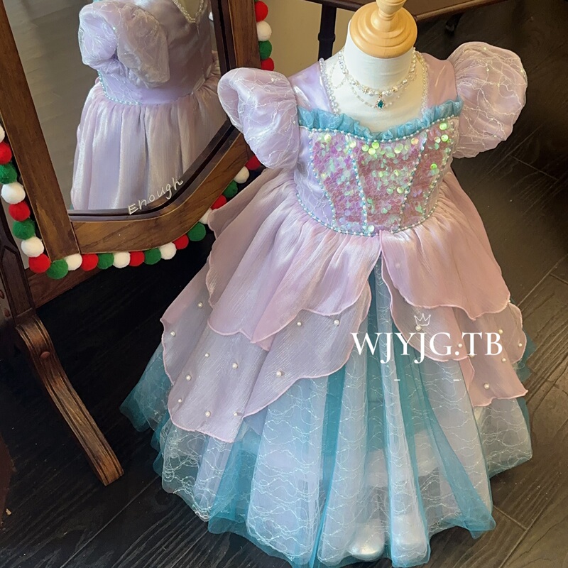 Summer Mermaid Princess Dress for Girls, Little Girl's Palace-Style Ariel Dress, Stunning Birthday Dress, Tutu Skirt