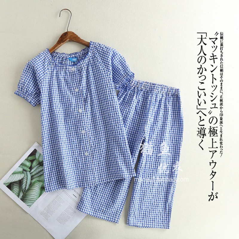 Đàn ông và phụ nữ cặp vợ chồng mùa xuân và mùa hè dịch vụ nhà bong bóng đồ ngủ cotton tay ngắn cắt quần áo kiểu trung niên