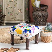 Thoreau Shuangshu) Elephant Garden Southeast Asia Indian Wind Handmade Flower and Bird Stamping Stool Bench Fabric Art