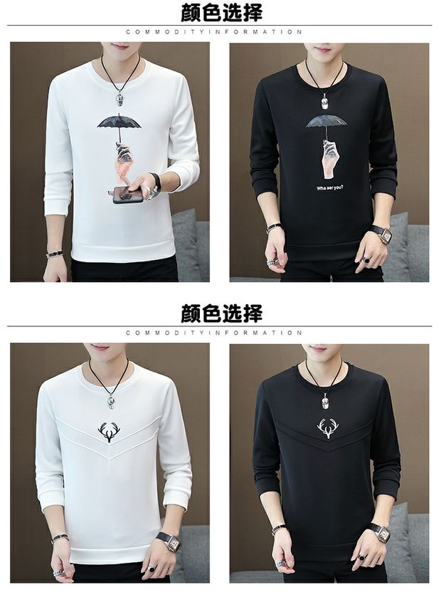 Áo len nam mùa xuân và mùa thu áo thun dài tay nam xu hướng phong cách Harajuku Phiên bản Hàn Quốc của áo sơ mi thanh niên tự tu áo thun nam tay lỡ