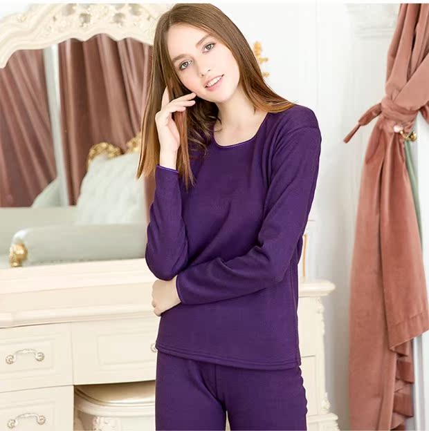 Đồ lót nhiệt mùa đông cộng với nhung dày nam thanh niên đôi nam nữ cổ tròn vàng một bộ áo len cotton những kiểu đồ bộ đẹp