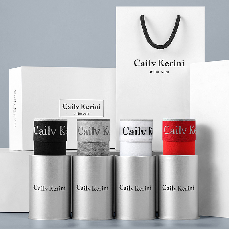 Cailv Kerini Men's Underwear Pure Cotton Breathable Boxer Briefs Seamless Large Size Boxer Shorts Gift Box Set