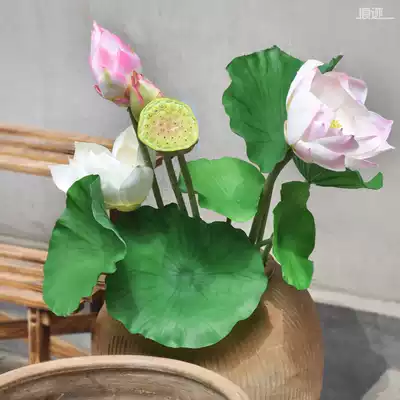 Trace simulation lotus fake flower PU feel lotus leaf showerhead Hotel clubhouse window decoration living room green plant decoration