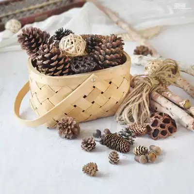 Traces of natural pine cones, pine towers, branches, dried flowers, fruits, showerheads, spruce shooting props, forest decorations, DIY