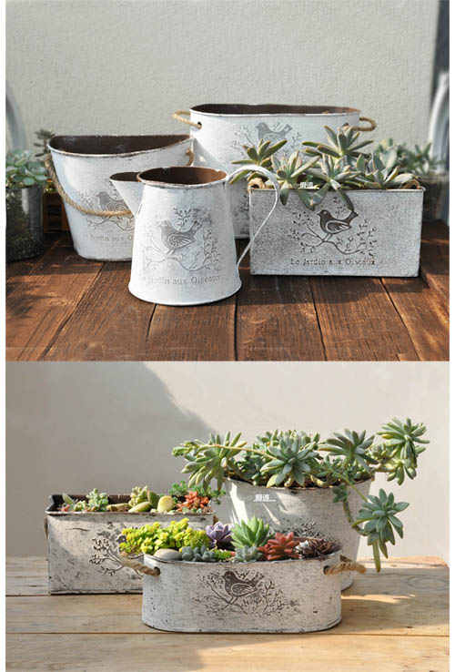 Hoa sắt chậu hoa phong cách Nhật Bản thùng sắt hoa mọng nước retro gai dầu cũ hoa chậu chậu - Vase / Bồn hoa & Kệ chậu vuông trồng cây