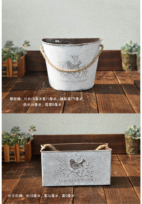 Hoa sắt chậu hoa phong cách Nhật Bản thùng sắt hoa mọng nước retro gai dầu cũ hoa chậu chậu - Vase / Bồn hoa & Kệ chậu vuông trồng cây