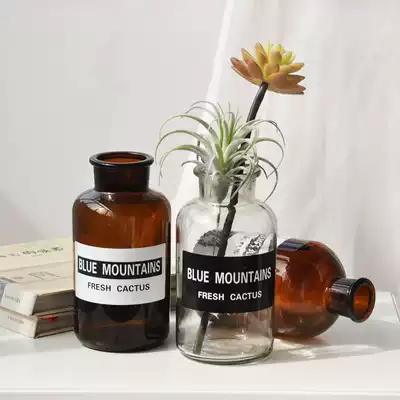 Retro glass small brown vase Nordic country transparent plug dried flower vase hydroponic flower shooting props decoration