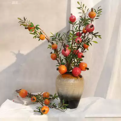 High-end simulation pomegranate fruit tree branches 5 floor-to-ceiling fake flowers and berries living room window desktop auspicious decoration