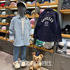 Детская джинсовая рубашка 熙熙妈咪韩代mlb儿童牛仔衬衫外套24春季新休闲百搭潮流休闲上衣