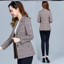Female coat spring autumn checkered short and small western suit embroidered with slim high-quality casual suit young mother dress