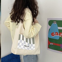 Autumn Winter Original retro art sweet and cool green chessboard Gsail cloth bag Tootto Extra Large capacity Single-shoulder female summer day