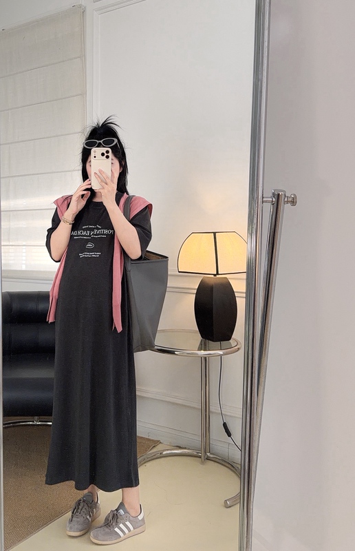 2026 Spring and Summer New Korean Style Loose-Fitting Slimming Versatile Casual Dress for Women Mid-Length Over-The-Knee Long Skirt