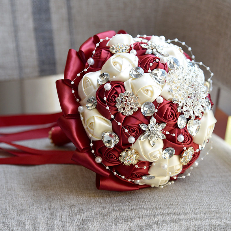 Bridal hand bouquet Korean pearl fabric ribbon Creative rose wedding wedding gift Wedding photography photography