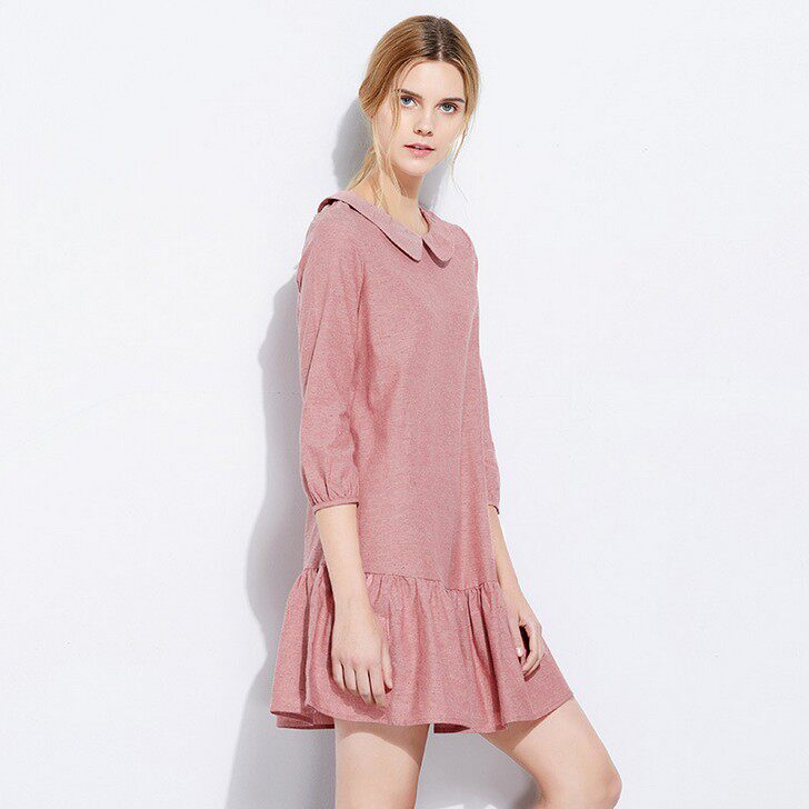 In the spring of 2022, the new women's cotton dress female sleeves medium and long edition of the small - and - fresh A - word skirt tide
