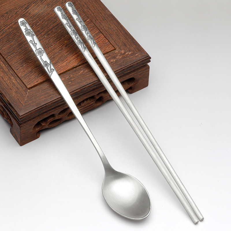 Aogu Hanmei 999 silver chopsticks silver spoon set non-slip silver chopsticks household foot silver tableware silver spoon silver spoon