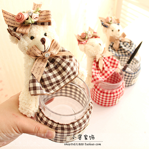 Field Garden Wind creative pen holder Lattice Rose Butterfly Knot Little Bear Glass Bottle Swing princess Desktop containing box