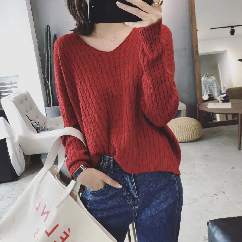Justq mùa thu mới Hàn Quốc dệt mềm dệt cổ chữ V cổ áo len nhỏ xoắn áo len áo len nhiều màu áo kiểu nữ cao cấp