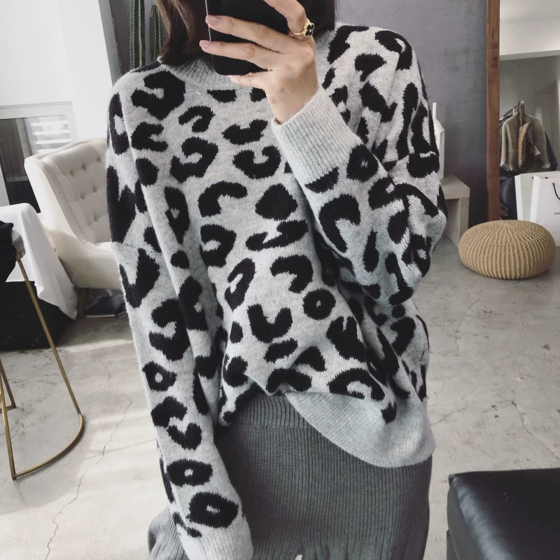 Justq mùa đông mới Hàn Quốc retro Leopard jacquard đan áo len ấm áp học sinh áo len trùm đầu