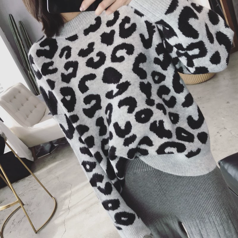 Justq mùa đông mới Hàn Quốc retro Leopard jacquard đan áo len ấm áp học sinh áo len trùm đầu