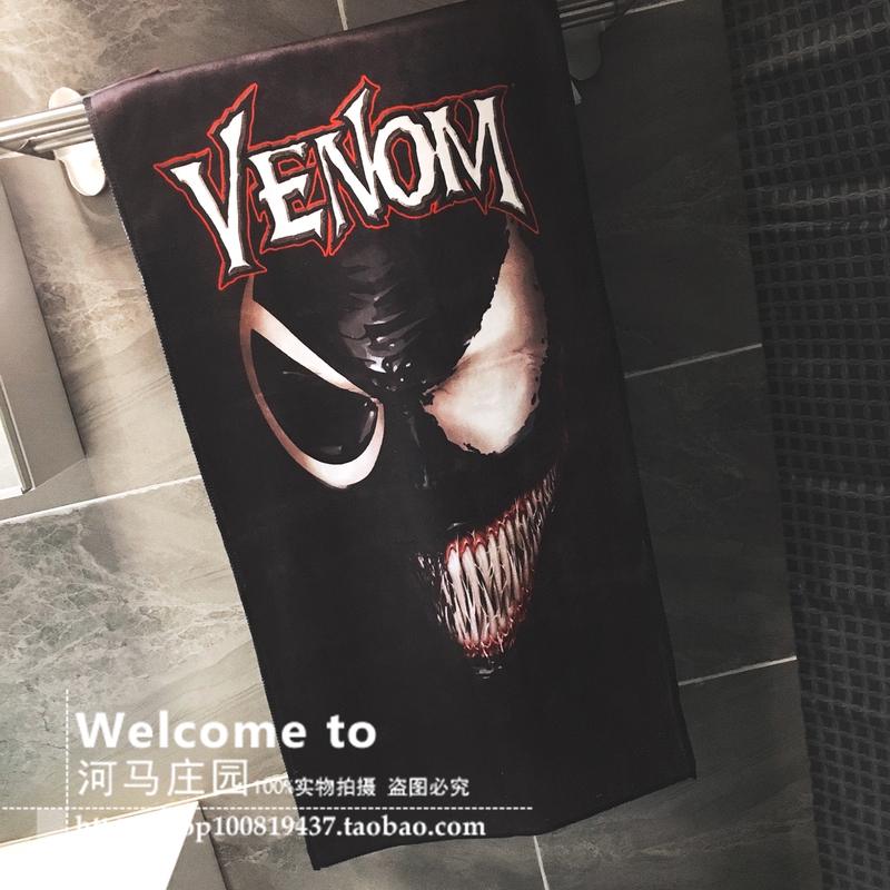 Venom Movie Towel Bath Towel Face Towel Couple Cloth Black Trendy Brand Marvel Sports Fitness Towel Absorbent Dark Style