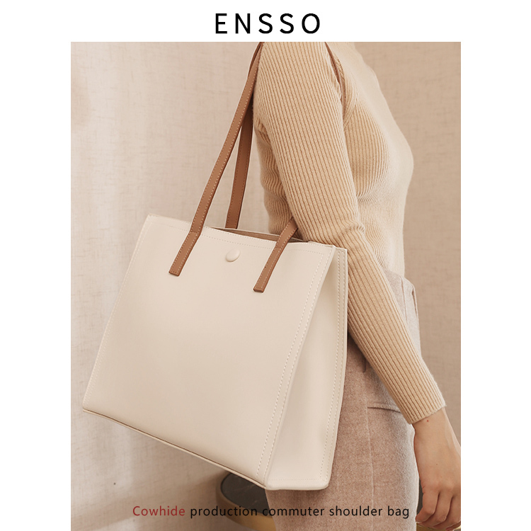 Ensso Tote Bag Women's 13- 14-16inch Mac Computer Bag Genuine Leather Large Capacity Bag 2023 New Shoulder Bag