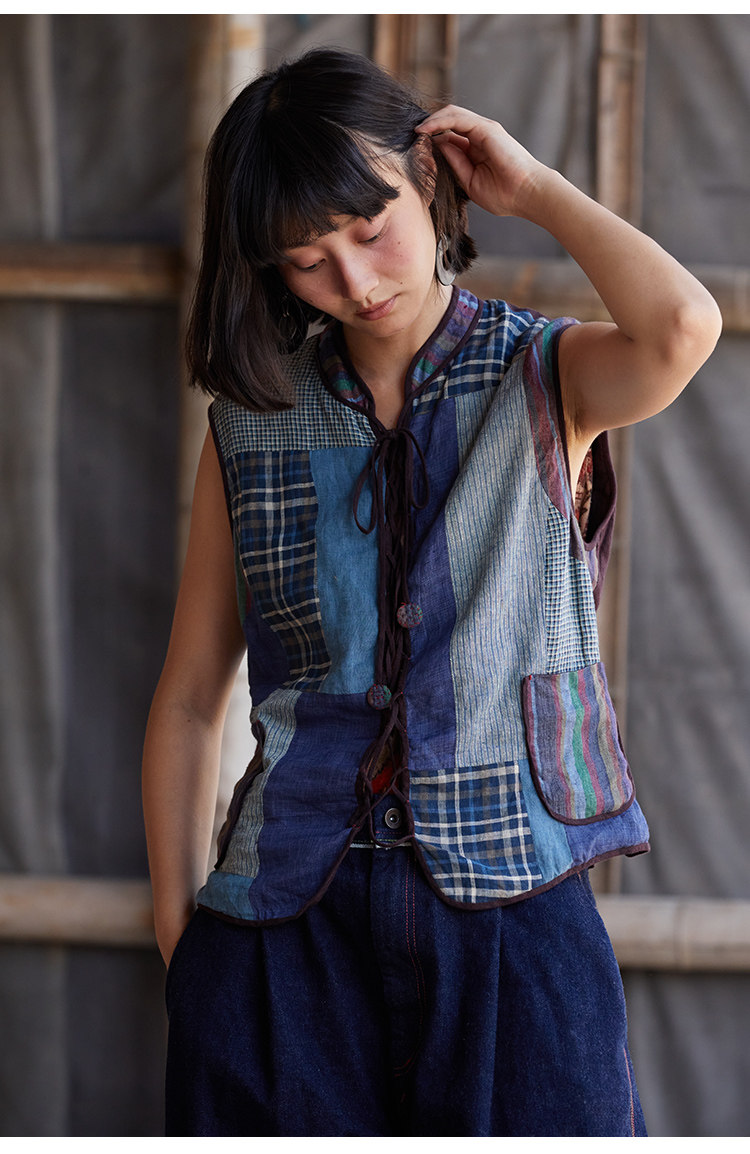 レトロな趣き、リネンパッチワークベスト leftbank | ベスト - Pinkoi