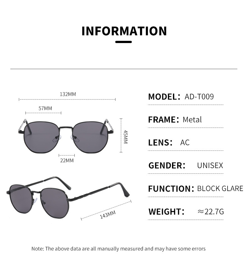 CLEAKOO太阳镜男女通用经典款多边框墨镜潮流金属太阳眼镜AD-T009详情4