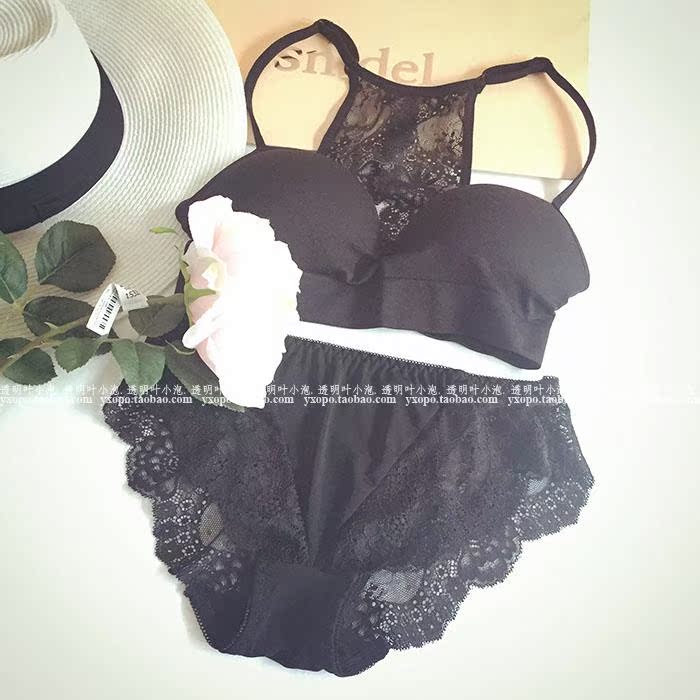 Không có vòng thép! Đằng sau vẻ đẹp! Thời trang màu đen gợi cảm thoải mái thu thập đồ lót + bộ đồ lót bra đồ lót phụ nữ
