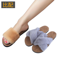 () Fluffy slippers womens fashion new indoor and outdoor wear home womens shoes wild Korean version of cool slippers