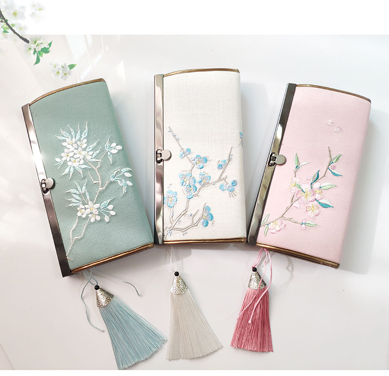Ví thêu vàng dài Mori cotton lanh nghệ thuật nhỏ tươi cổ tích Hanfu retro gió tay ví giản dị - Ví tiền ví dior
