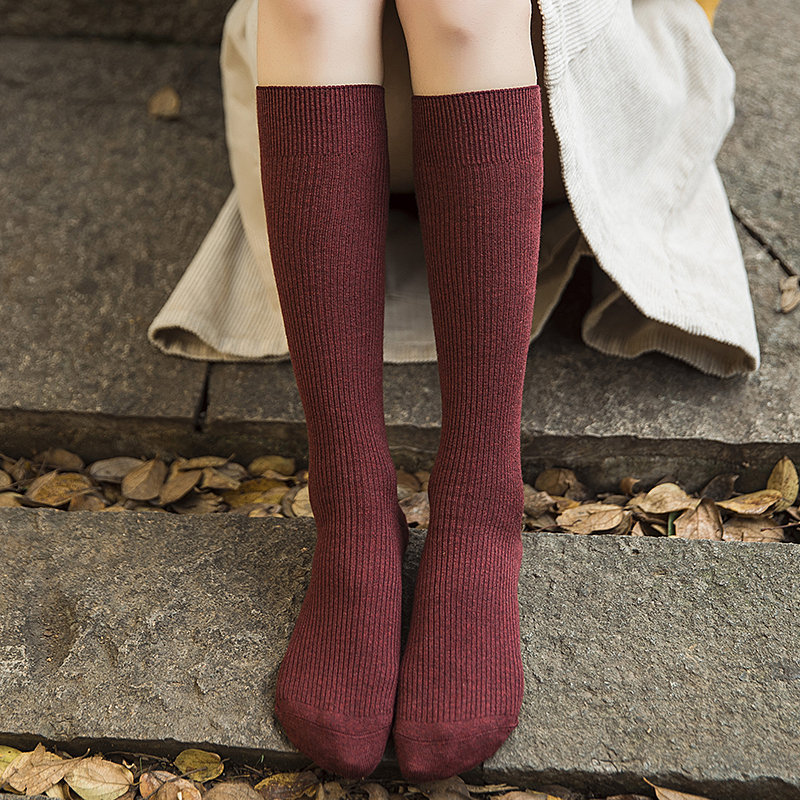 Solid Color Calf Socks for Women, Pure Cotton, Japanese Style, 100% Cotton, Double Needle, Seamless, High-Top Socks, Spring and Autumn, Mid-Length
