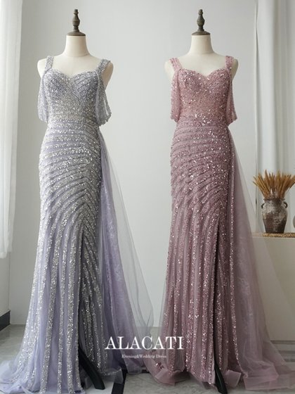 新款高端奢华高腰显瘦双肩鱼尾重工晚礼服婚礼敬酒服年会演出迪拜