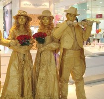 Golden Live Sculptures Gold Man Bronze Sculptures Act Art Makeup Paint Paint