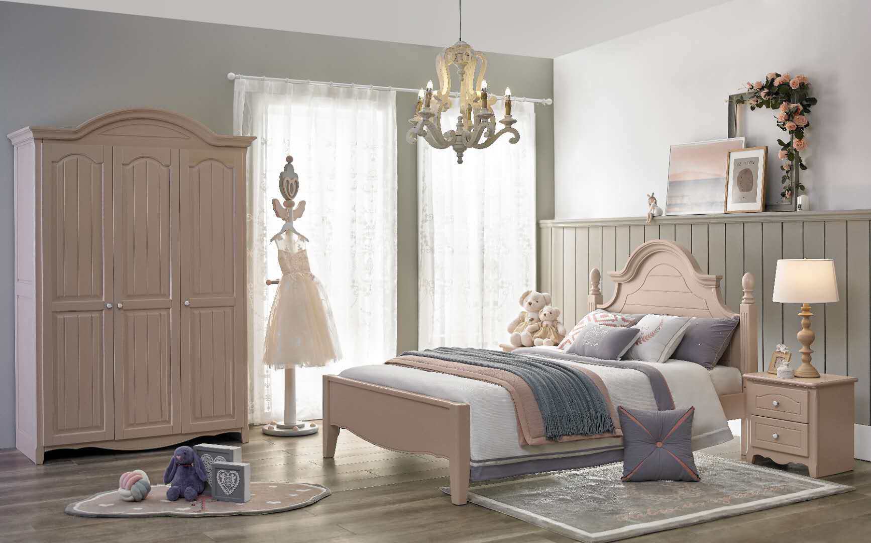 Huari Lanlan Tribe Hibiscus Nianhua Solid Wood Children's Bed