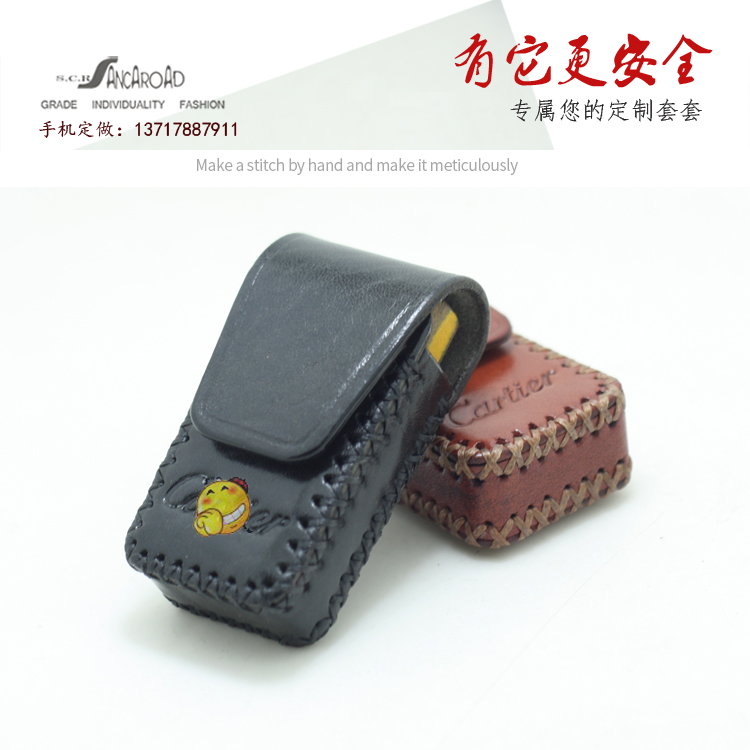 Real leather handmade lighter sleeve Applicable Katya men's business anti-fall protective sleeves Hanging Waist Leather Cover Custom Size