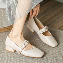 Fairy Shoes Gentle Single Shoe Coarse Heel Soft Leather Soft Bottom Grandma Shoes Low Heel Magic Stick With Style Mary Precious Shoes