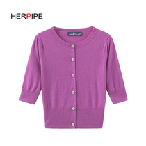 Spring and Autumn New Vintage High Waist Short Cashmere Knitted Thin Cardigan Short Sleeve Outer Color Wool Jacket Women