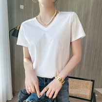 80 double-sided mercerized Xinjiang cotton short-sleeved t-shirt womens summer new pure cotton solid color loose round neck half-sleeved top