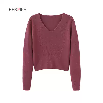 Cashmere Sweater Women's V Collar Pullover Knitted High Waist Fashion Joker Sexy base shirt Small Sweater Women Short