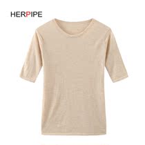 Early autumn new round neck pure wool sweater womens ultra-thin short sleeve bottom mid-sleeve temperament cashmere sweater