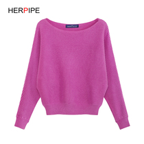 Autumn and winter short long-sleeved bat shirt Joker loose pullover knitted sweater high waist cashmere sweater women