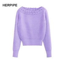 2021 autumn and winter womens short twist one collar pullover thick Womens sweater cashmere knitted base shirt tide