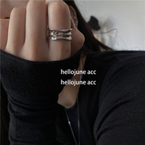 hellojune 925 silver bump line irregular texture wide edge ring men and women shaped wave fold ring
