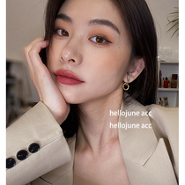 hellojune titanium gold-plated gold and silver two-color earrings niche design Golden Ring color earrings
