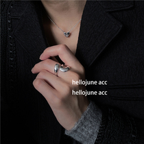 hellojune 925 silver heavy industry niche design left and right asymmetric shape ring silver ring ring