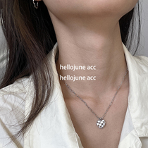hellojune solid 925 silver thick heavy sensation white drip silver Chessboard Lattice Solid Loving Pendant Necklace