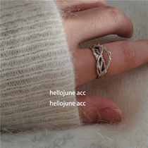 hellojune 925 Silver Small Alien Multi-Layer Staggered Dark Ring