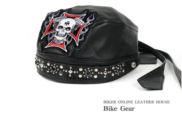 New rivet handmade bandit gang embroidery skull Harley Indian knight adjustable hat leather hat turban male