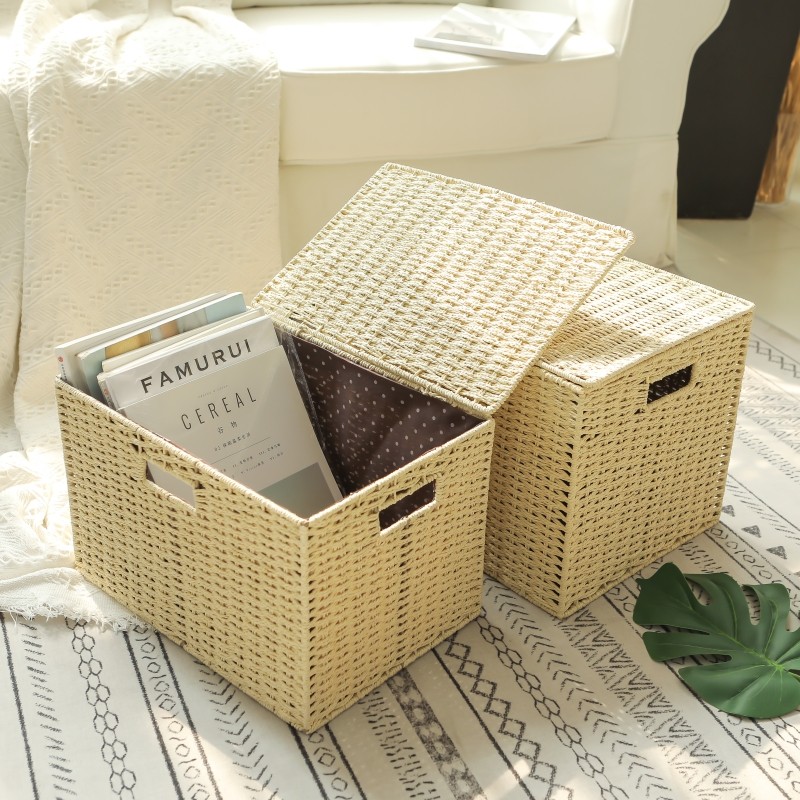 Storage basket Rattan woven fabric covered wardrobe Clothes storage basket Woven dirty clothes Desktop cosmetic storage box